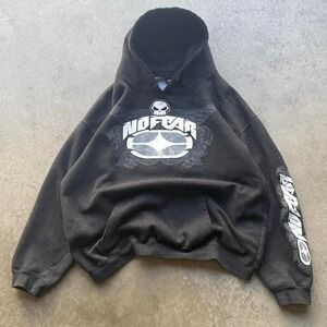 Early 2000s/Y2K NoFear Skull Wing Spellout Sleevehit Hoodie Skate Grunge Emo